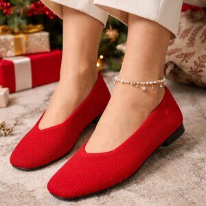 VIVAIA Margot 2.0 Square Toe Knit Flats Work Office Ballet Shoes Red EU 40 US 9